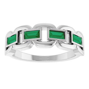 14K Yellow Lab-Grown Emerald Chain Link Ring 14k Solid Gold YG, WG, RG Options Available
