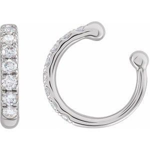 14K Solid Gold 1/6 CTW Natural Diamond Ear Cuff. Faux septum ring