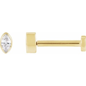 14K Yellow .03 CT Lab Grown Diamond Threadless single earring, flat back post, body jewelry, piercing jewelry, threadless ends 14KW 14KR