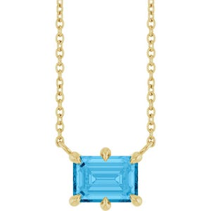 Collana da 18" con topazio blu svizzero naturale giallo 14k. Disponibili opzioni in oro rosa, giallo e bianco 14k.