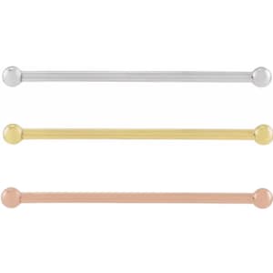 14K Solid gold 3 mm Straight Industrial Bar piercing, Internally Threaded Barbell rose, white, yellow gold body jewelry