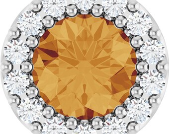 Natural Citrine Natural Diamond Halo-Style Pendant 14k Yellow Gold, White Gold, Rose Gold Options Available