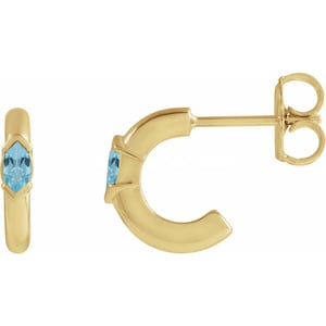 14K Yellow Natural Sky Blue Topaz Hoop Earrings 14k Solid Yellow Gold, White Gold , Rose Gold