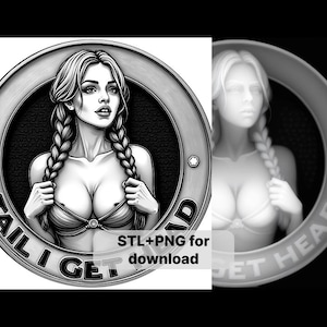 Fichier de conception de pièce de monnaie coquine réservé aux adultes - « Tails I Get Head » - Téléchargement instantané. Fichiers de gaufrage 3D STL+PNG, motifs de gravure laser à fibre optique