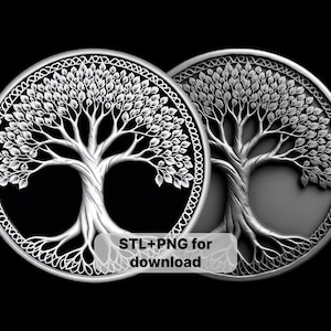 Baum Des Lebens Keltische Münze STL+PNG | 3D Prägedateien für die Faserlasergravur | Nordische Münze Tiefe Karte für Laserschnitt | EDC Design