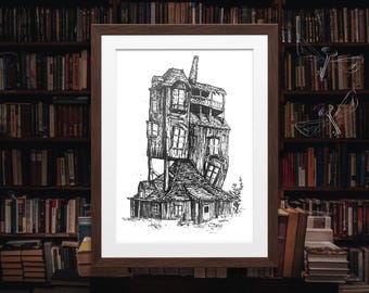The Burrow Pen and Ink Drawing, Wizarding World Fan Art (A4 PDF) gift
