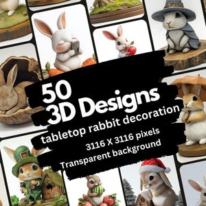 50 designs of 3D tabletop rabbit decoration, High Resolution PNG in Transparent background.