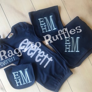 Baby Boy Coming Home Outfit- Infant Personalized Gown- Monogrammed Baby Gown-Monogrammed Baby Blanket- Monogrammed Baby Bib- Burp Cloth