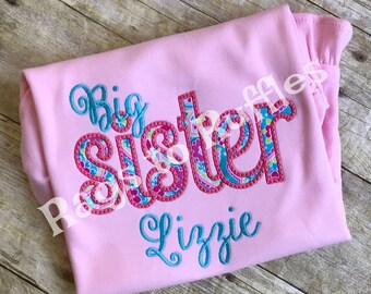 Big Sister Personalized Shirt -Big Sis Monogrammed Shirt- Bog Sister Applique Shirt