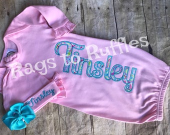 Baby Girl Coming Home Outfit- Infant Personalized Gown- Monogrammed Baby Gown-m