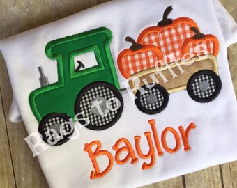 Personalized Fall Pumpkin Shirt- Boy's Fall Tractor Shirt- Monogrammed Tractor Shirt