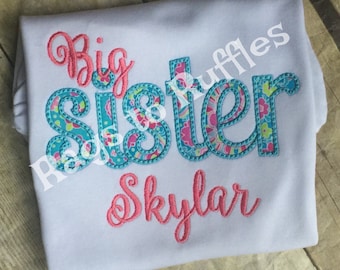 Big Sister Personalized Shirt - Monogrammed Big Sis Shirt- custom Bug Sister Shirt