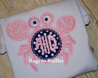 Monogrammed Summer Crab Applique Tshirt