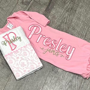 Baby Girl Coming Home Outfit- Infant Personalized Gown- Monogrammed Baby Gown- Monogrammed burp cloth