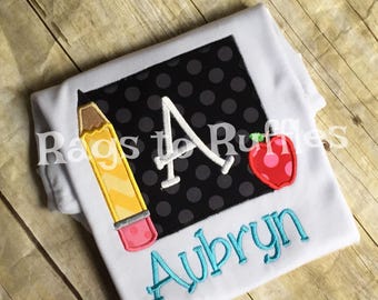 Personalized Monogrammed Pencil Back to School Shirt- Monogrammed Back to School Shirt - Apple Shirt