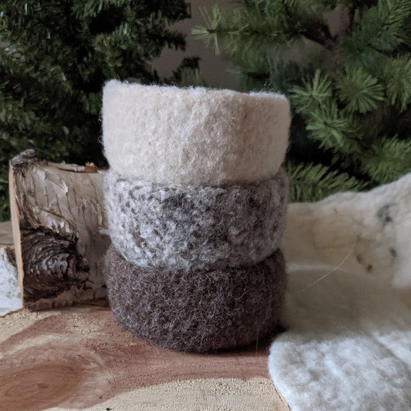 Felted Stacking Bowl Set - Mini-Bowl Set in Winter Forest Colors