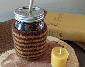 Felted Mason Jar Cozy Honeybee Stripe