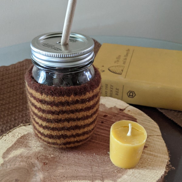 Felted Mason Jar Cozy Honeybee Stripe
