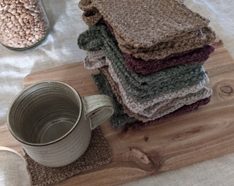 Hand-knit Linen Stitch Coaster Set of 4