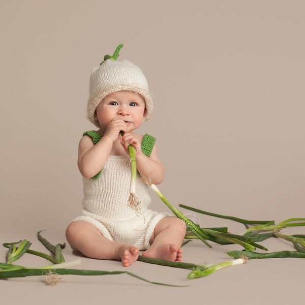 Scallion Hat Pants and Romper Set/ Photo Prop /0-3 Months/ Sitter