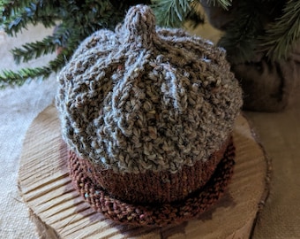 Acorn Hat Irish Tweed  Brown Acorn Babies-Adult Sizes