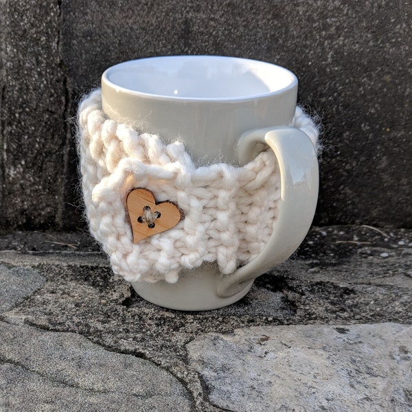 Hand-knit Cup Cozy Coffee Mug Cozy Heart Valentine's Day