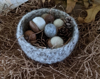 Birch Tweed Felted Mini-bowl with Acorns