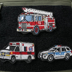 First Responder Embroidered Patches – Fire Truck, Ambulance, & Police – Hook and Loop Tactical Morale Patches