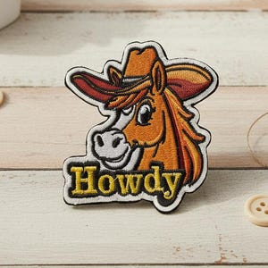 Howdy Horse Patch – 3x3 Inch Hook and Loop Embroidered Cowboy Morale for Backpacks, Jackets and Western Gear