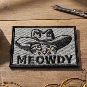 Meowdy Embroidered Patch Cute Animal Morale Tactical Hook And Loop for Backpack 2X3 Inches