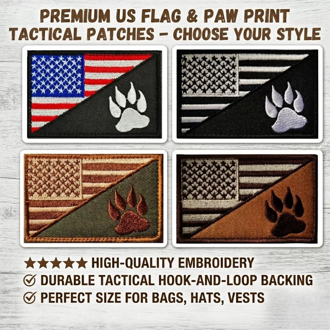 US Flag Paw Print Tactical Patch Embroidered K9 Morale Patch for Vests ...