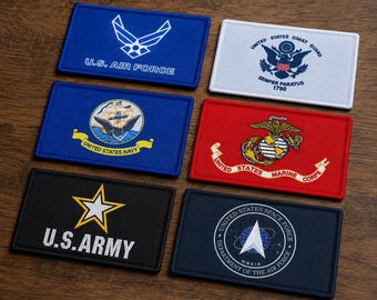 US Military Hook and Loop Patch: Army, Navy, Air Force, Marine, Coast Guard, Space Force