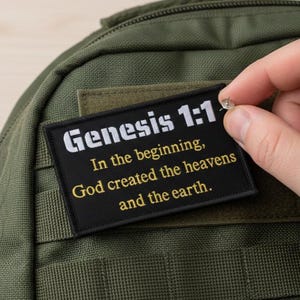 Genesis 1:1 Bible Verse Tactical Morale Patch, 3x2 inches, Hook and Loop