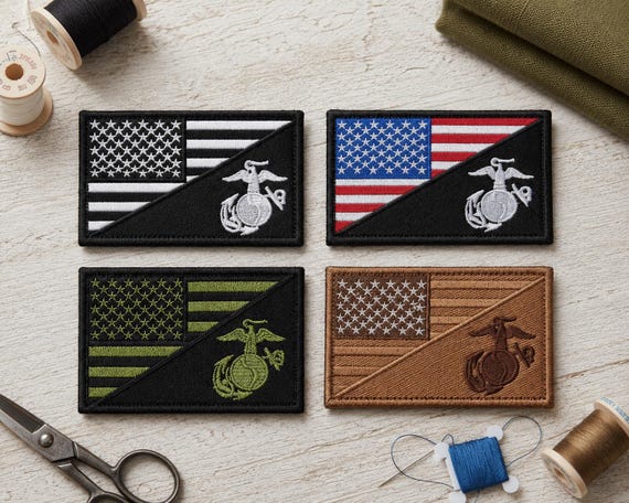 United States Marine Corps American Flag Patch Hook and Loop USMC Military Patch