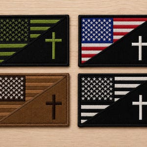American Flag Patch with Religious Cross – Tactical Hook & Loop - 3x2 Inch - Prefect for Bags, Hats, Backpacks, and Vests