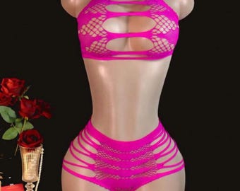 Conjunto de lingerie com recortes em tule | Tamanho único | Conjunto de duas peças em tule com alças finas