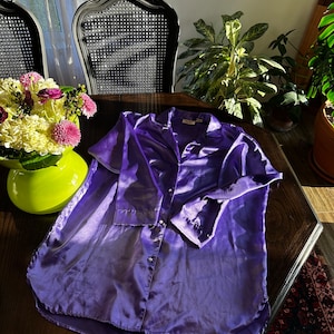 vintage gold label victoria’s secret purple satin long sleeve sleep shirt