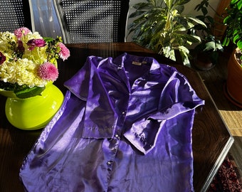 vintage gold label victoria’s secret purple satin long sleeve sleep shirt