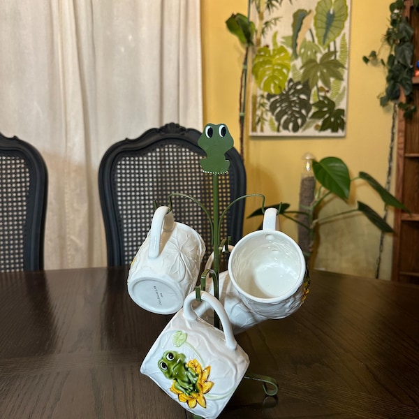 vintage sears roebuck neil the frog ceramic mugs and metal mug holder