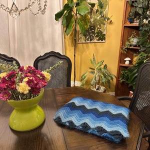 vintage crochet shades of blue chevron afghan