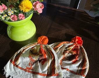pair of two vintage chicken half kitchen towels
