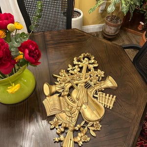 vintage gold syroco wood musical instrument wall plaque