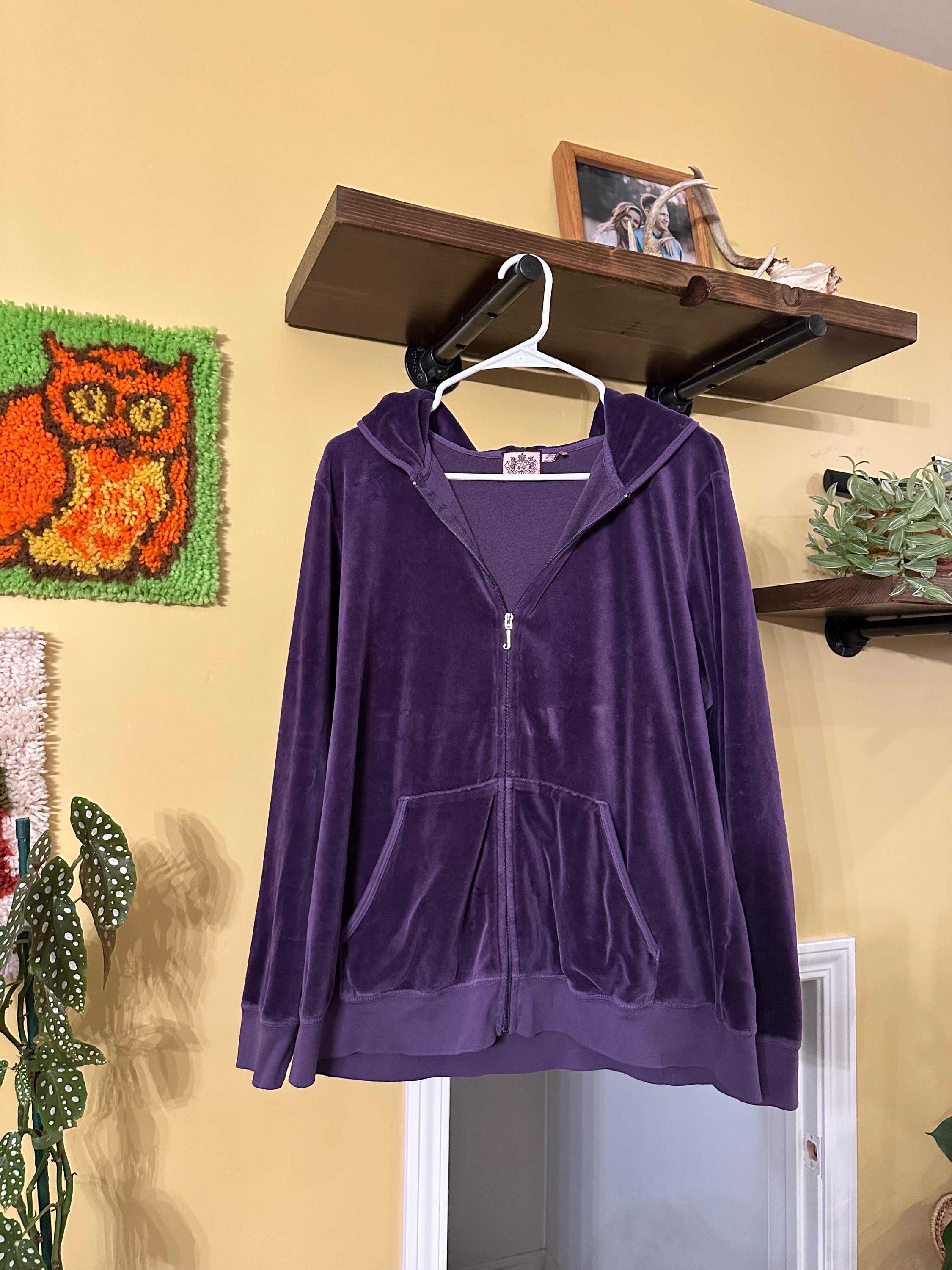 vintage 2X purple velvet juicy couture zip up jacket with hood