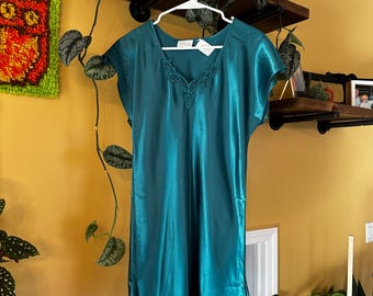 vintage adonna satin teal slip