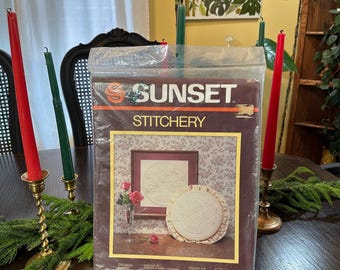 vintage new old stock sunset stitchery colonial basket embroidery kit