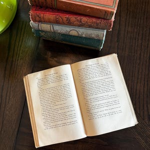 May include: An open book with the title "The Grapes of Wrath" on the cover. The book is open to a page with text about a man named "Cary".