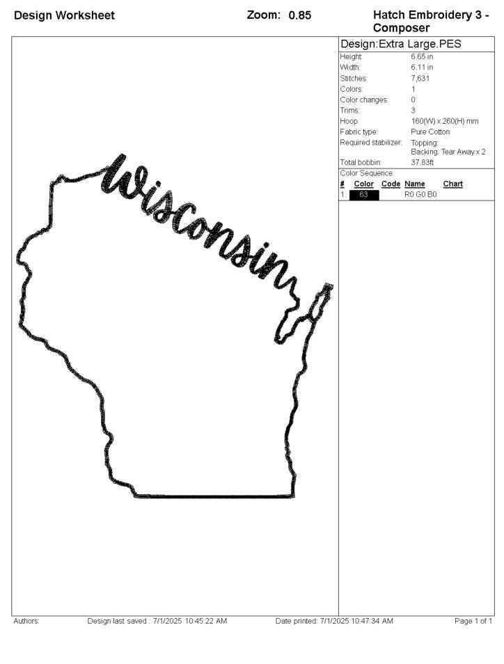 State Name | Wisconsin Outline | Machine Embroidery File Download ...
