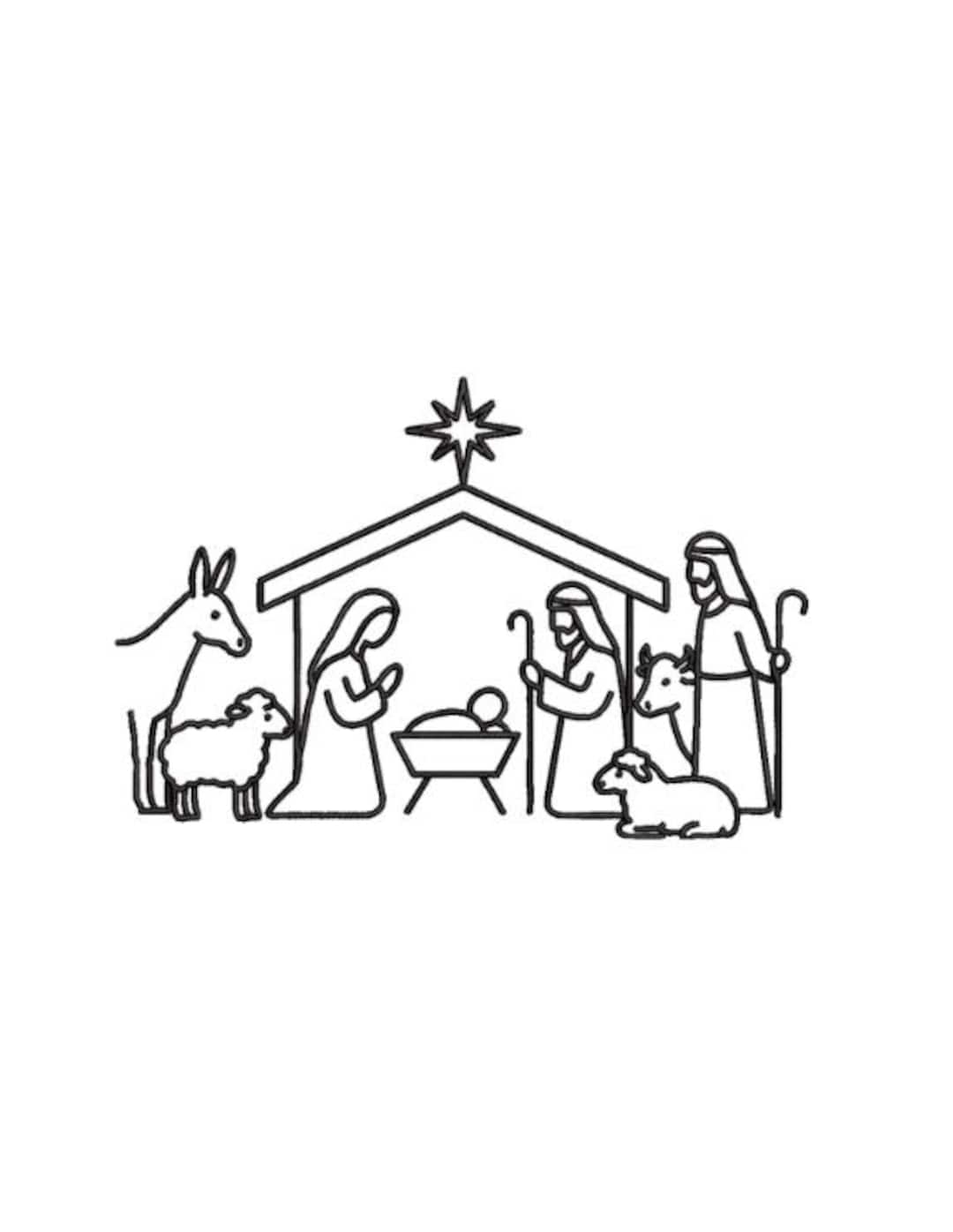 Nativity Scene Outline Embroidery Design Machine Embroidery Download