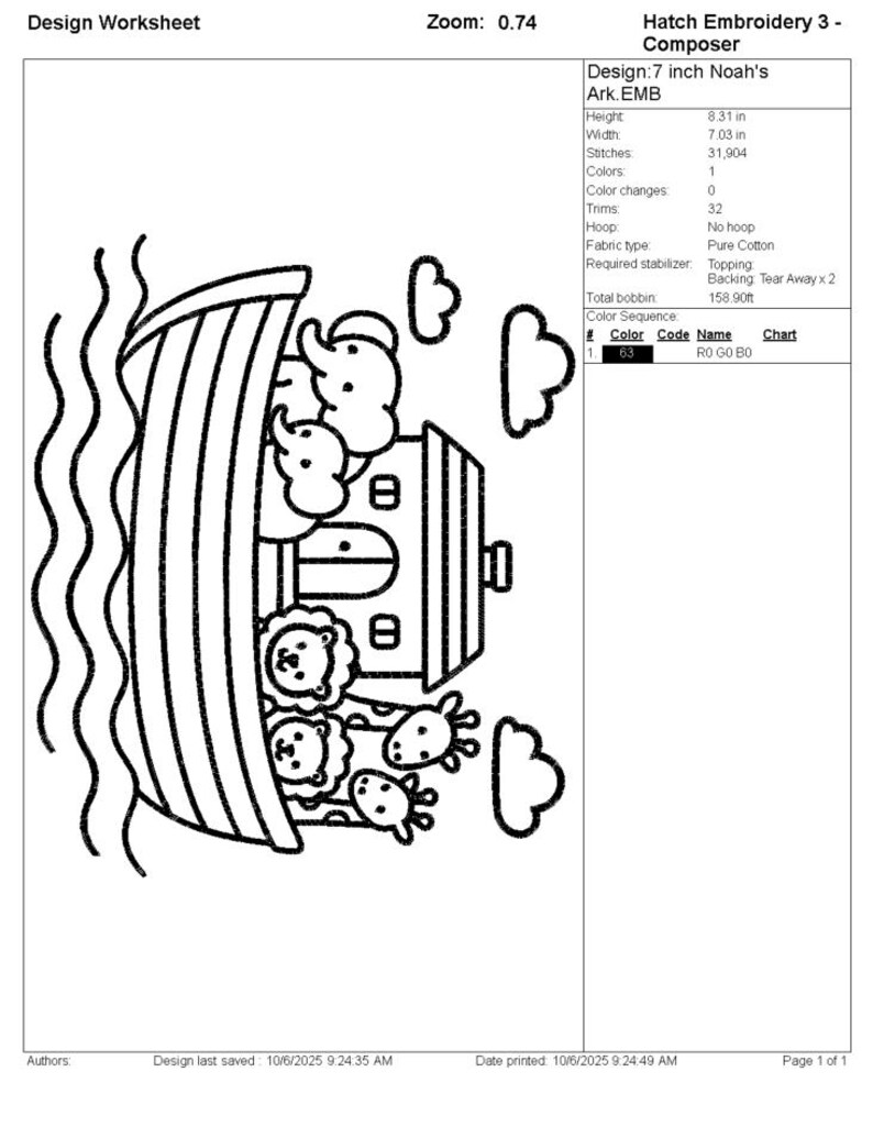 Noah's Ark Outline Embroidery Design | Machine Embroidery Download | 5 ...
