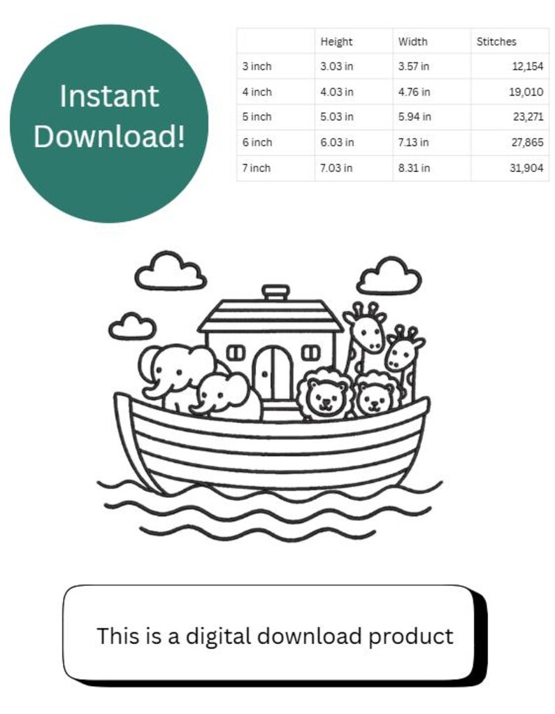 Noah's Ark Outline Embroidery Design | Machine Embroidery Download | 5 ...